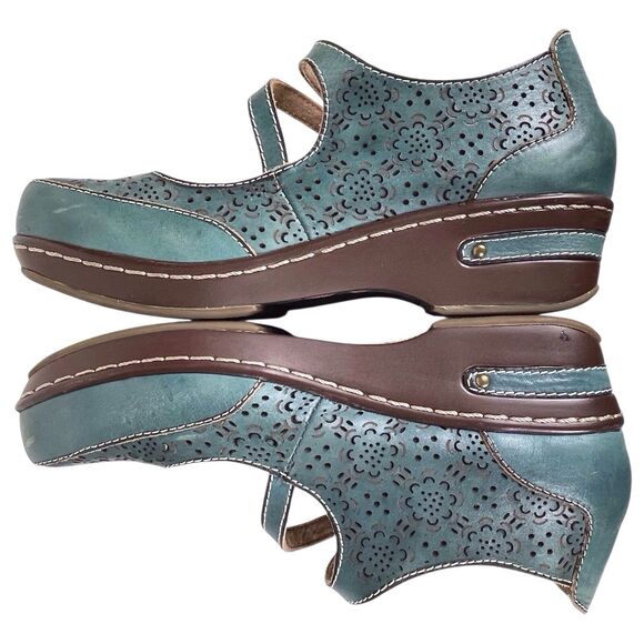 L'ARTISTE BY SPRING STEP Mamata Mary Jane Wedge Shoes EU Size 38 US 7.5 8 Green - Picture 7 of 16